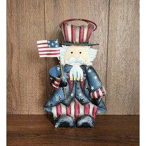 Home Interiors Uncle Sam Patriotic Metal Lantern Tea Light Candle Holder USA